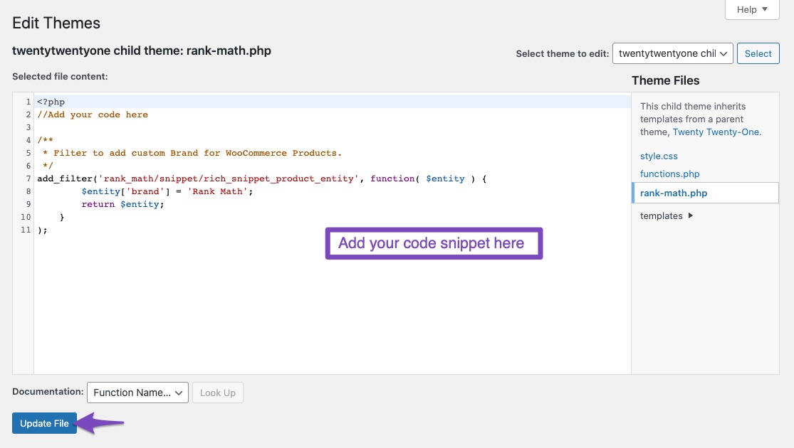 Add code snippet for custom brand name