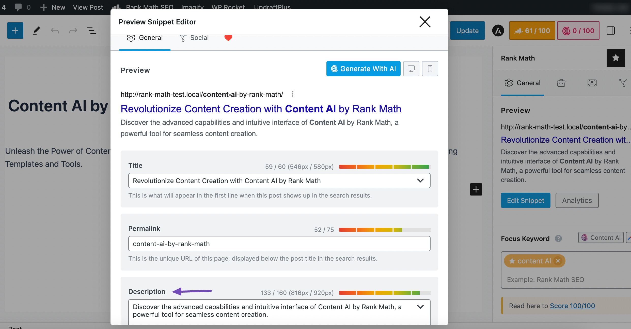 Add meta description in Rank Math