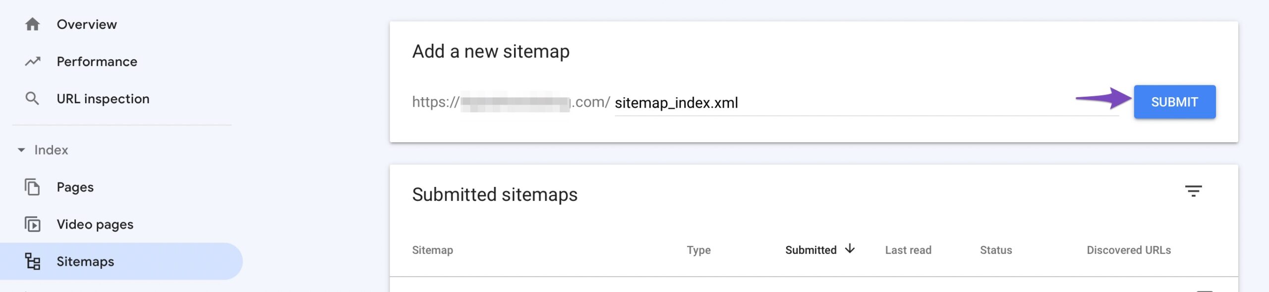 Submit sitemap index in Google Search Console