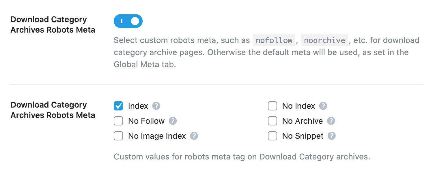 Download category archives robots meta custom settings