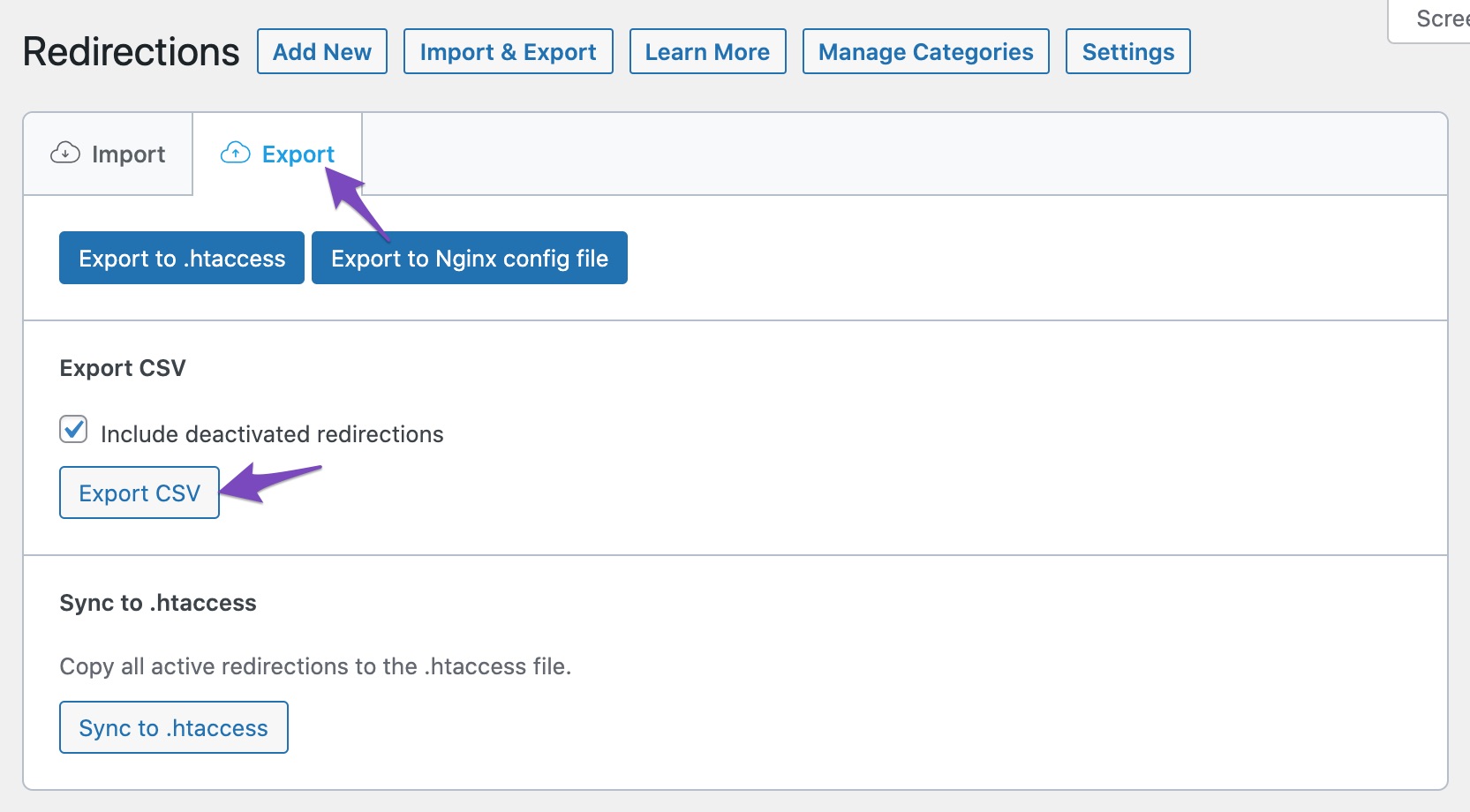 Export redirections as CSV