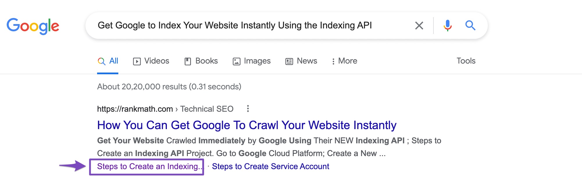 Google's Featured Snippet using Indexing API