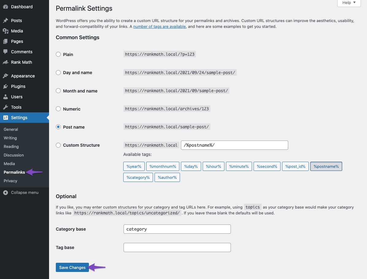 Flush permalink settings