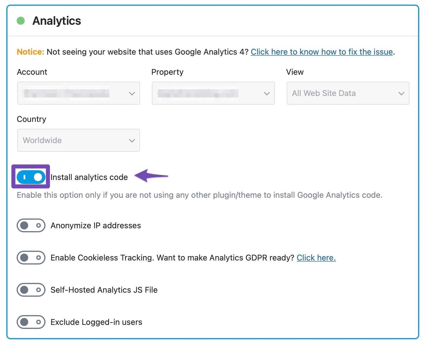 install analytics code