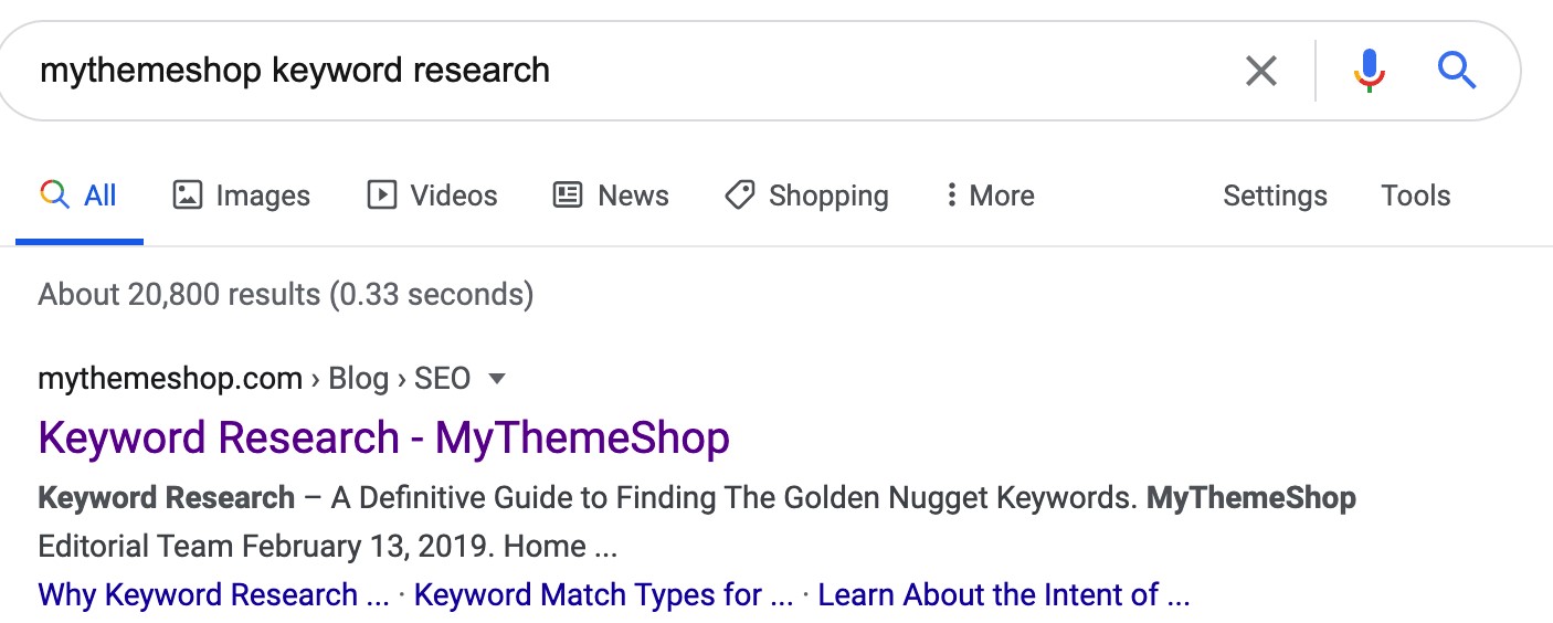 Keyword Research example