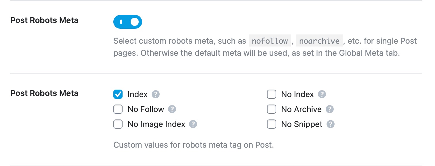post robots meta detailed options