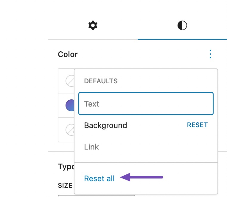 Reset all color settings