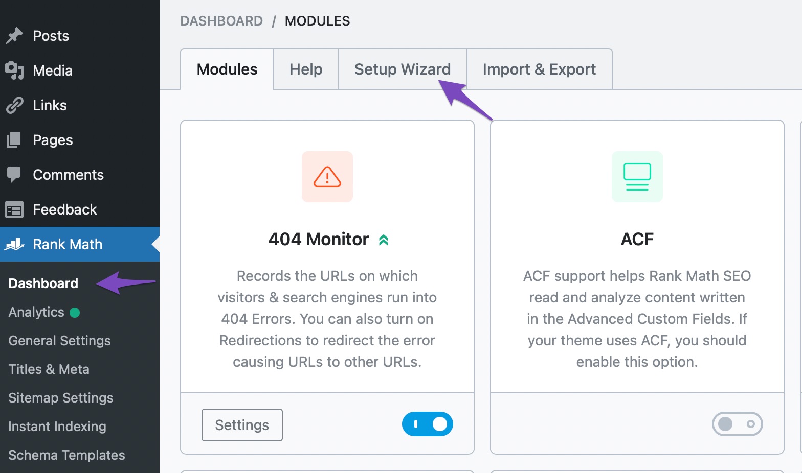 Open Rank Math Setup Wizard