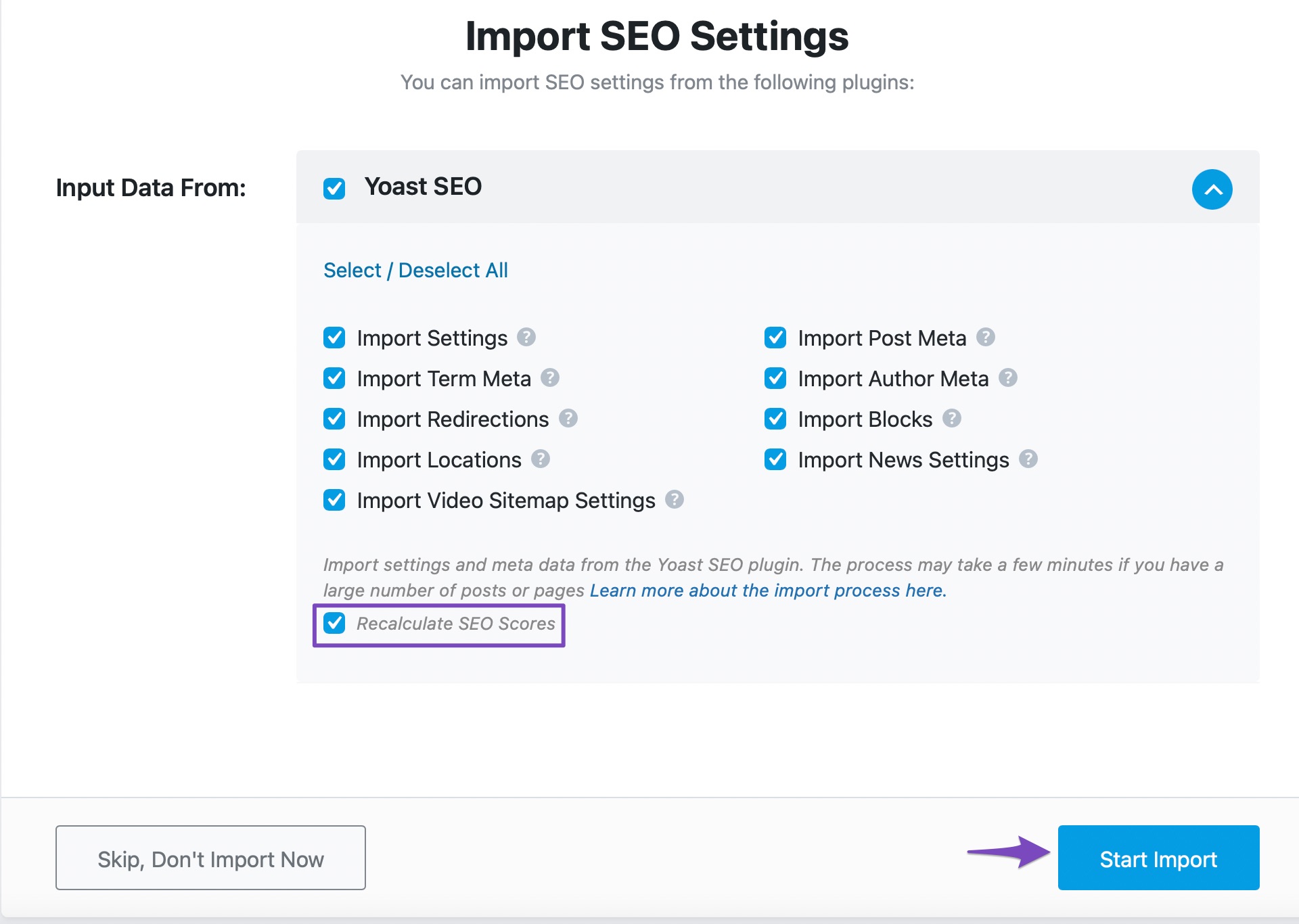 Input data available from Yoast 