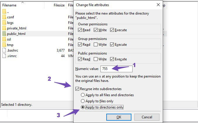 Change directories permission