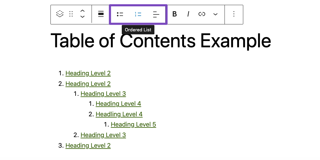 Changing List style in TOC block