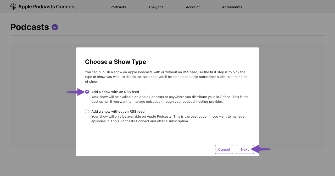 Choose a Podcast Show type