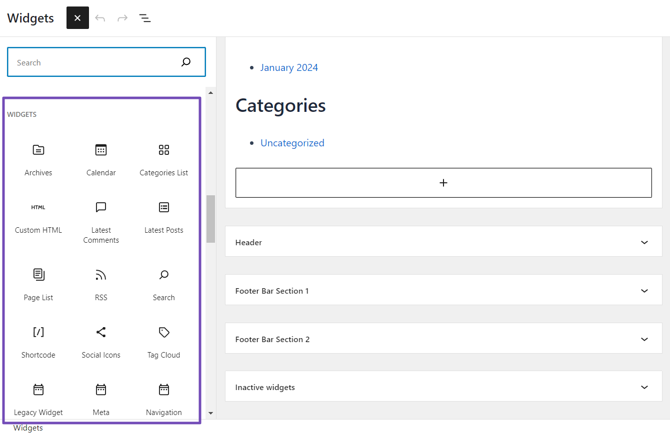 types of widgets