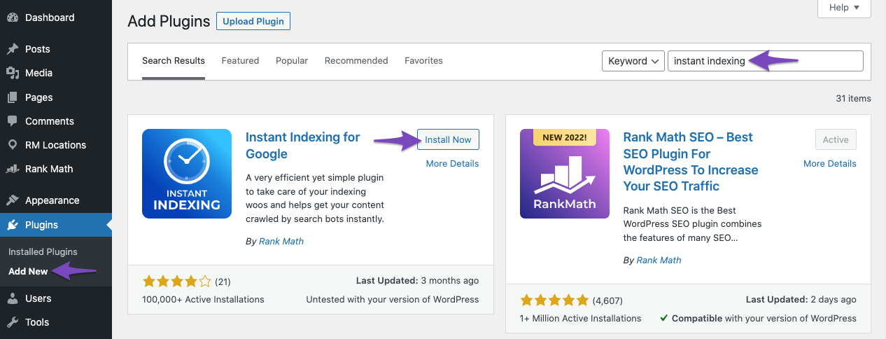 Install Instant Indexing plugin