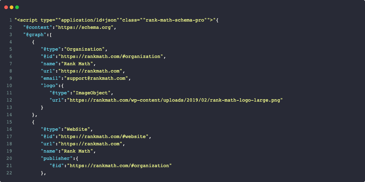 Rank Math Schema Markup Code