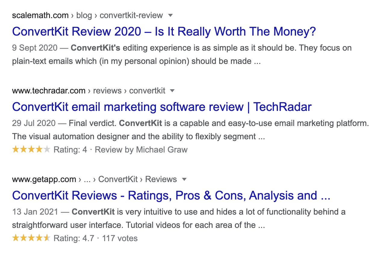 Review SERP Example