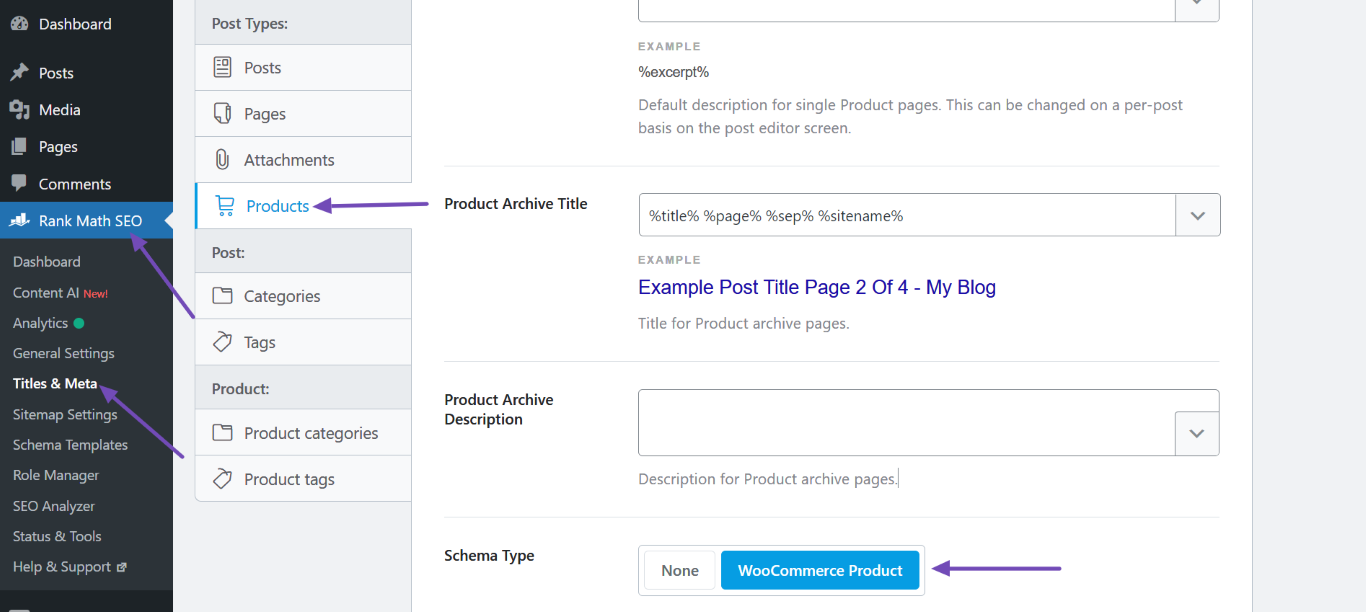 Set the Schema Type to WooCommerce Product