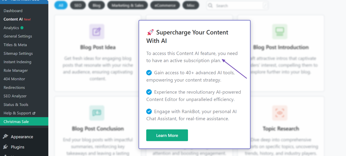 To access this Content AI feature, you need to have an active subscription plan.